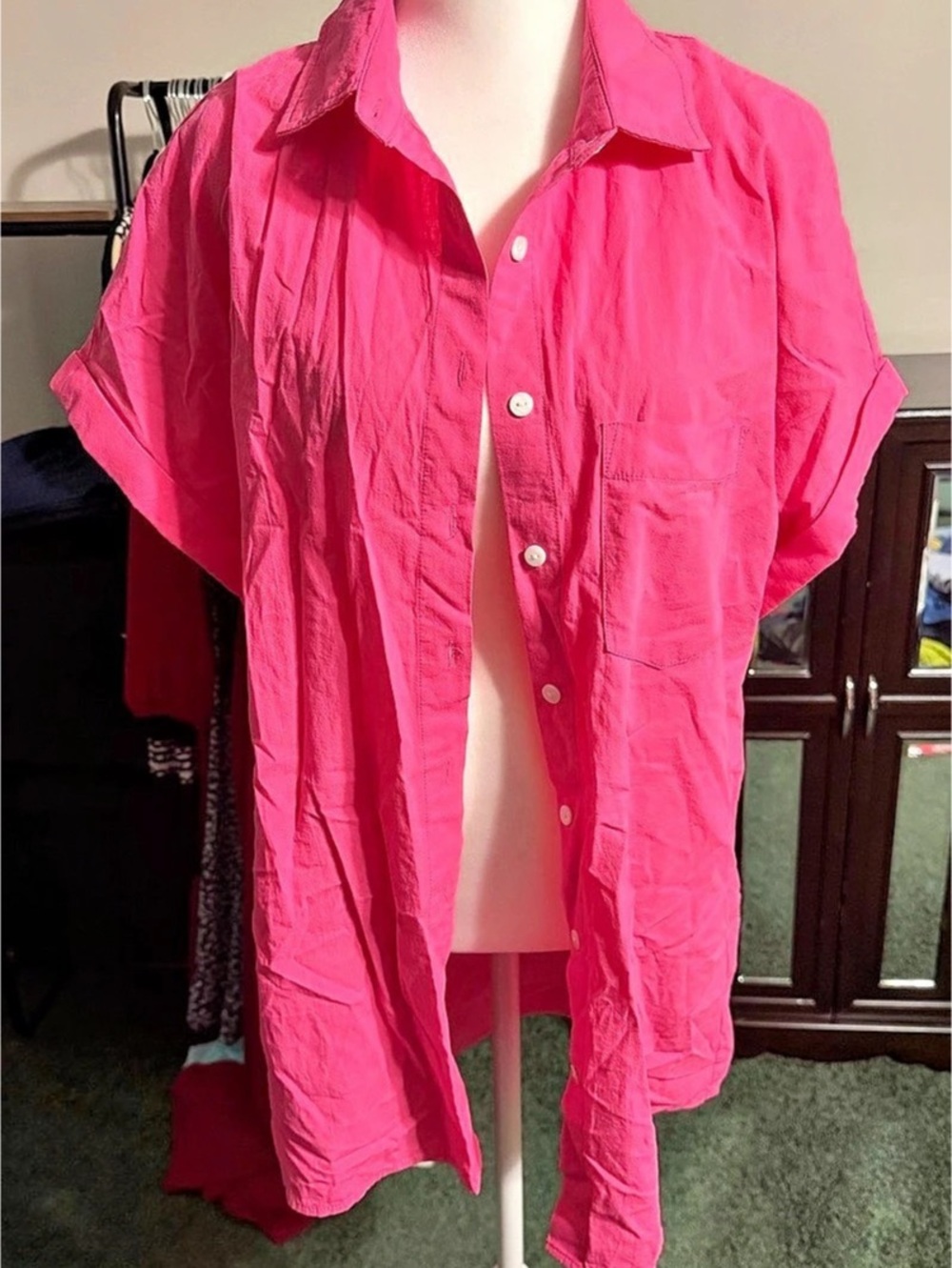 Pink Button Front Top Size Large